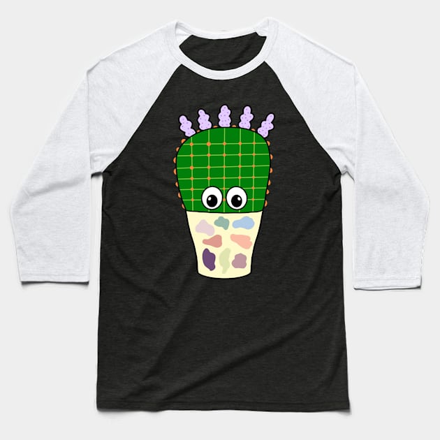 Cute Cactus Design #300: Prickly Pear In Nice Abstract Pot Baseball T-Shirt by DreamCactus